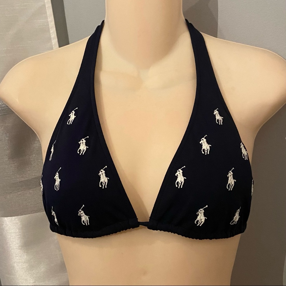 EUC Ralph Lauren Embroidered Logo Bikini Top Vintage Size Small Halter